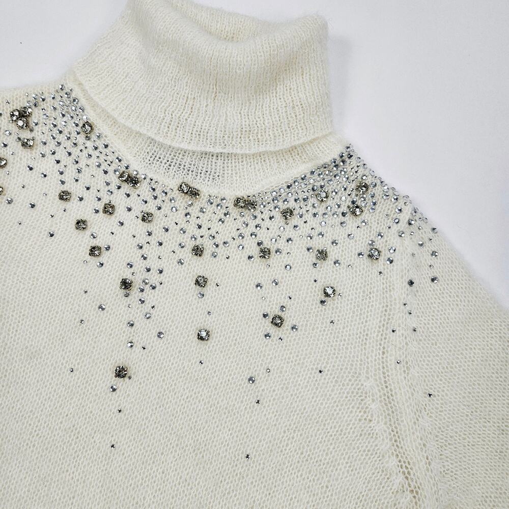 Blumarine Sweater Rhinestone White Mohair Blend Short-Sleeved - Medium - Picture 5 of 10
